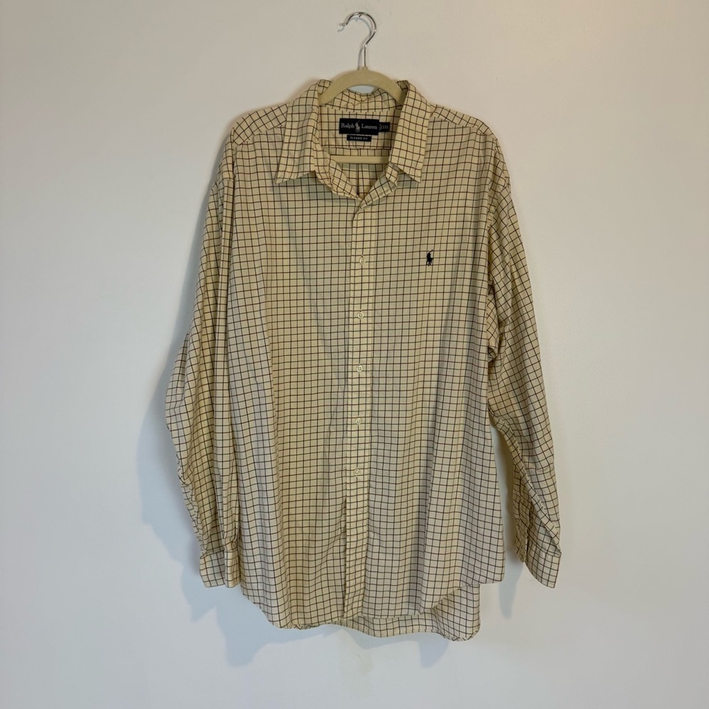 Ralph Lauren Shirt pale Yellow Plaid Classic Button Down Long Sleeve Size XXL